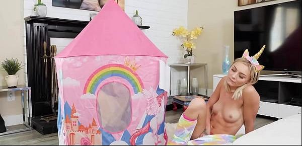  Chloe Temple catches his bro Ricky Spanish groaning in delight in her unicorn tent and she joins in for the cosplay fun.